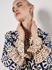 Apricot Blue Oversized Border Print Shirt - Image 3 of 4