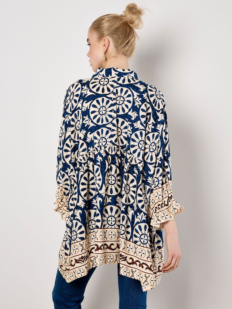 Apricot Blue Oversized Border Print Shirt - Image 4 of 4 Apricot Blue Oversized Border Print Shirt - Image 4 of 4