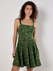 Apricot Green Animal Print Godet Skirt Dress - Image 1 of 5