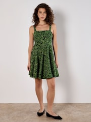Apricot Green Animal Print Godet Skirt Dress - Image 2 of 5
