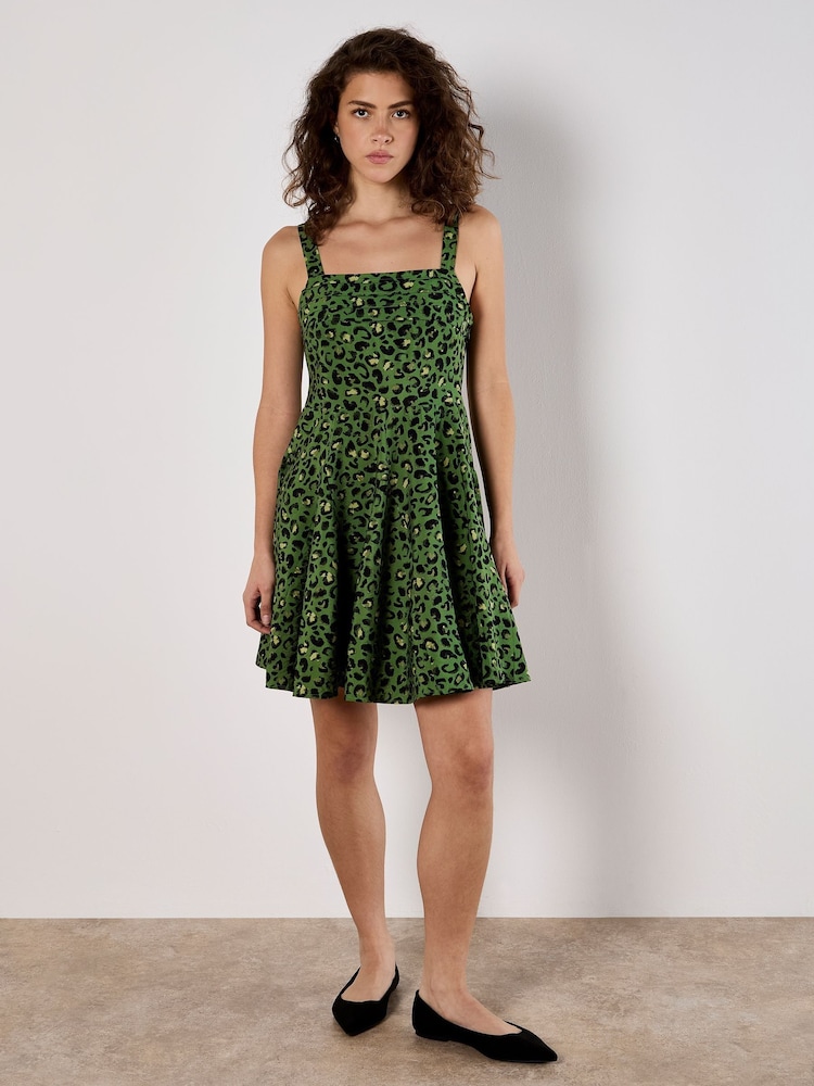 Apricot Green Animal Print Godet Skirt Dress - Image 2 of 5
