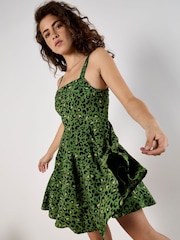 Apricot Green Animal Print Godet Skirt Dress - Image 3 of 5