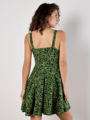 Apricot Green Animal Print Godet Skirt Dress - Image 4 of 5