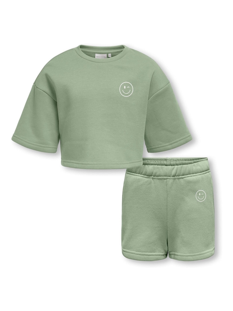 ONLY KIDS Green Smile Top/Shorts Sweat Set - Image 1 of 5 ONLY KIDS Green Smile Top/Shorts Sweat Set - Image 1 of 5