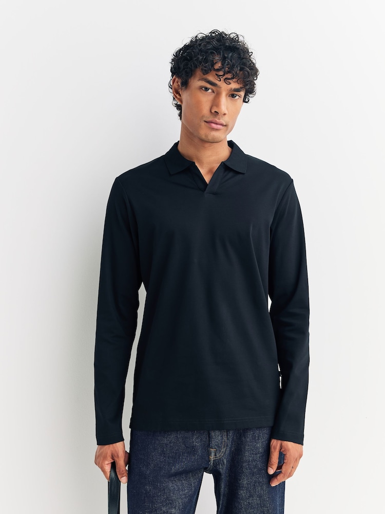 NN.07 Black Paul Long Sleeve Polo Shirt - Image 1 of 5