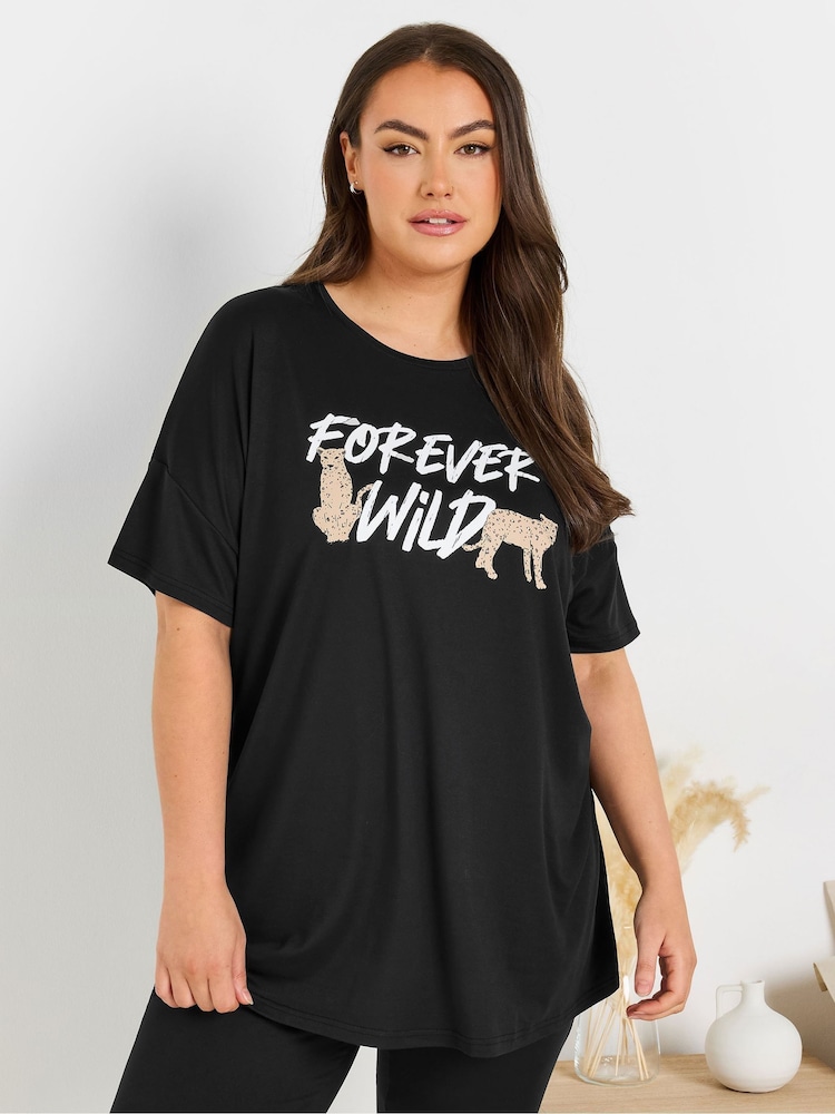 Yours Curve Black Forever Wild Sleep Top - Image 2 of 5