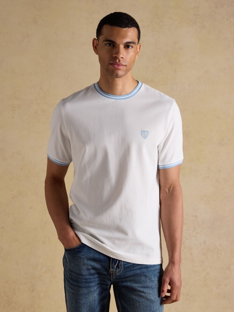 أبيض - Joules Classic Fit Cotton Pique T-Shirt - Image 1 of 7
