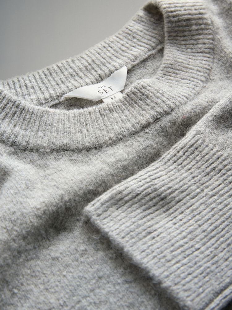 The Set Black/Grey Marl 2 Pack Crew Neck Knitted Jumper With Wool - Image 9 of 9