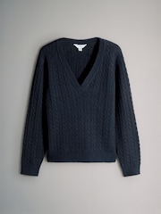 The Set Cream/Navy Blue 2 Pack Cable Knitted V-Neck Jumpers With Wool - Image 7 of 9