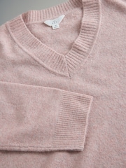 The Set Taupe Brown/Light Pink/ Blue Knitted V-Neck Jumpers With Wool 3 Pack - Image 10 of 11