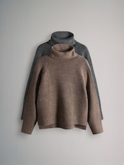 The Set Brown Marl/Charcoal Grey Marl 2 Pack Knitted Roll Neck Jumpers - Image 1 of 5