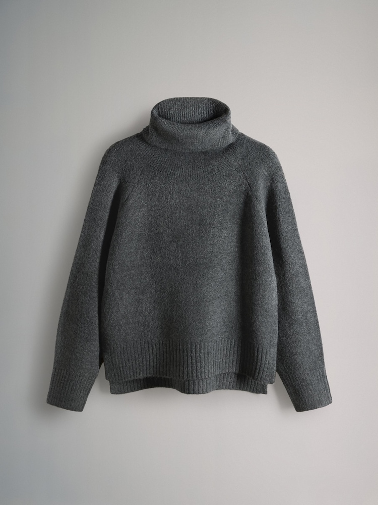 The Set Brown Marl/Charcoal Grey Marl 2 Pack Knitted Roll Neck Jumpers - Image 2 of 5 The Set Brown Marl/Charcoal Grey Marl 2 Pack Knitted Roll Neck Jumpers - Image 2 of 5