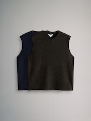 The Set Chocolate Brown/Navy Blue 2 Pack Knitted Vest Tank Tops With Wool - Image 1 of 6