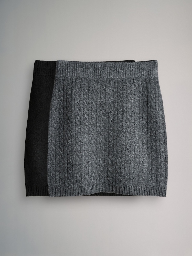 The Set Charcoal Grey Cable/Black Knitted Mini Skirts With Wool 2 Pack - Image 2 of 10 The Set Charcoal Grey Cable/Black Knitted Mini Skirts With Wool 2 Pack - Image 2 of 10