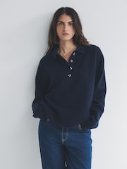 The Set Navy Blue/Grey Marl 2 Pack Knitted Collar Jumpers With Wool - Image 3 of 10