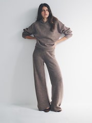 The Set Brown Marl Knitted Hoodie & Wide Leg Joggers Co-ord Set - Image 1 of 6