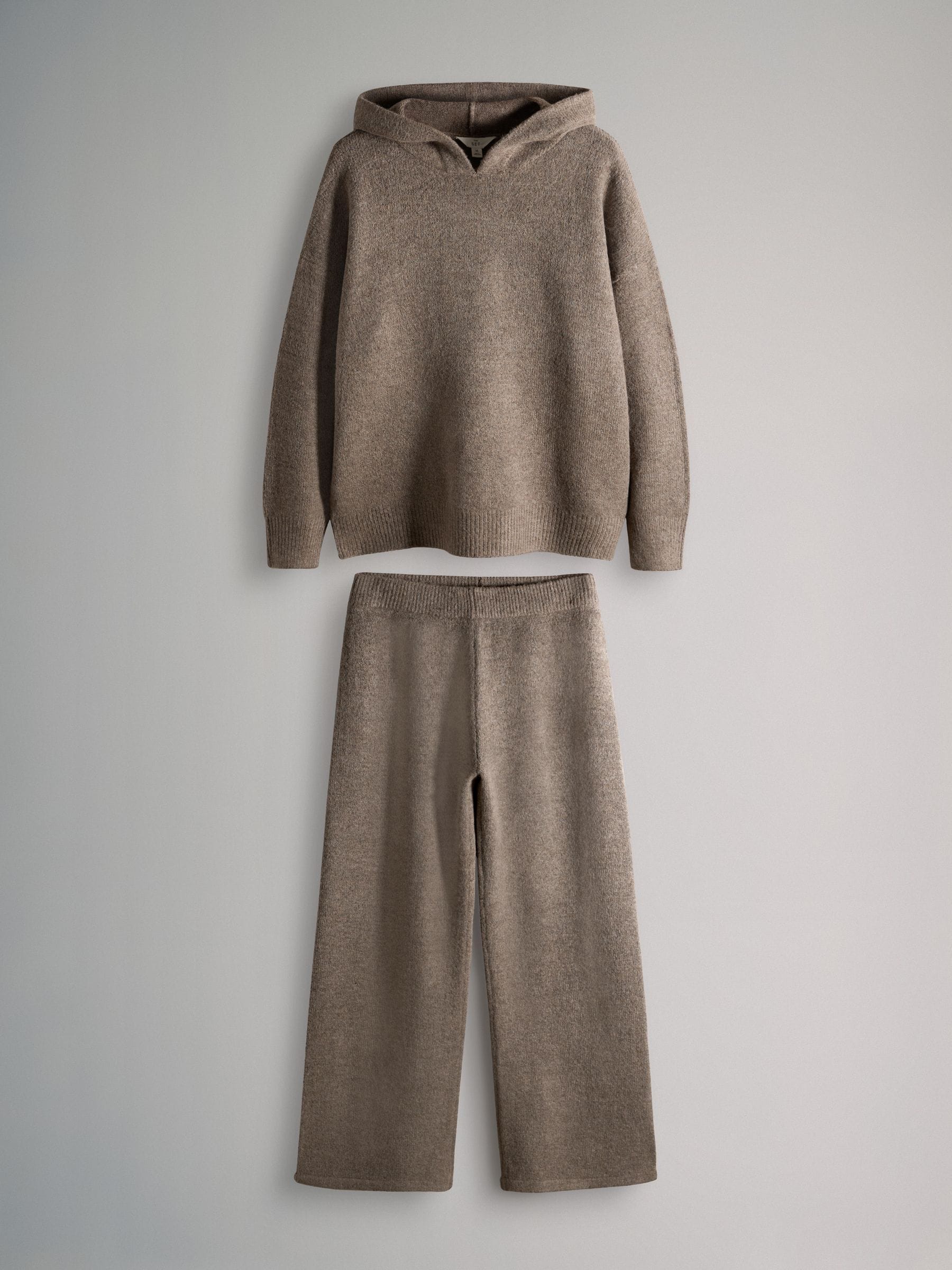 Buy The Set Knitted Hoodie & Wide Leg Joggers Co-ord Set Brown