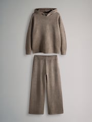 The Set Brown Marl Knitted Hoodie & Wide Leg Joggers Co-ord Set - Image 2 of 6