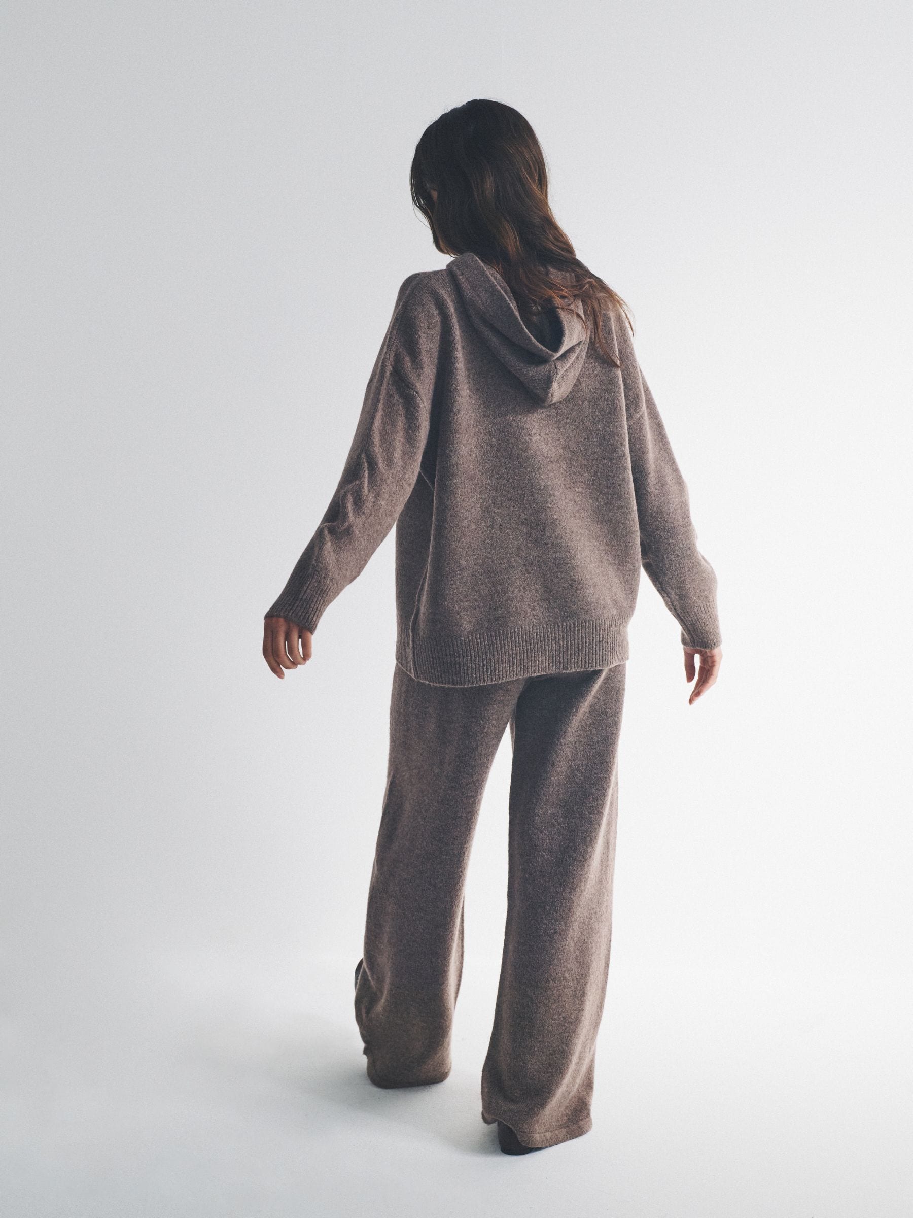 Buy The Set Knitted Hoodie & Wide Leg Joggers Co-ord Set Brown