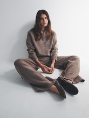 The Set Brown Marl Knitted Hoodie & Wide Leg Joggers Co-ord Set - Image 4 of 6