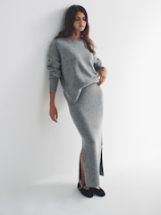 The Set Light Grey Marl Knitted Crew Neck Jumper and Skirt Co-Ord - Image 1 of 6