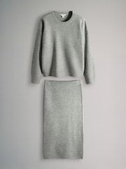 The Set Light Grey Marl Knitted Crew Neck Jumper and Skirt Co-Ord - Image 2 of 6