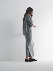 The Set Light Grey Marl Knitted Crew Neck Jumper and Skirt Co-Ord - Image 3 of 6