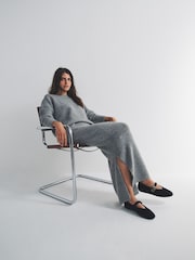 The Set Light Grey Marl Knitted Crew Neck Jumper and Skirt Co-Ord - Image 4 of 6