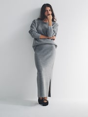 The Set Light Grey Marl Knitted Crew Neck Jumper and Skirt Co-Ord - Image 5 of 6