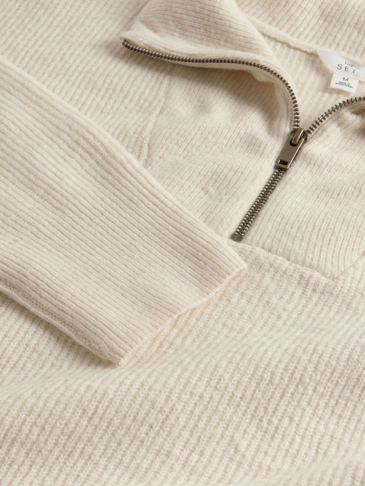 The Set Cream/Brown Marl 2 Pack Knitted Ribbed Quarter Zip Jumpers With Wool - Image 6 of 6 The Set Cream/Brown Marl 2 Pack Knitted Ribbed Quarter Zip Jumpers With Wool - Image 6 of 6
