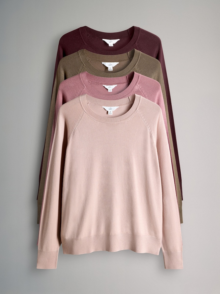 The Set Taupe Brown/Burgundy/Dark Pink/Light Pink Long Sleeve 4 Pack Fine Knit T-Shirts - Image 1 of 7 The Set Taupe Brown/Burgundy/Dark Pink/Light Pink Long Sleeve 4 Pack Fine Knit T-Shirts - Image 1 of 7