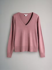 The Set Black/Chocolate Brown/Pink 3 Pack V-Neck Fine Knit Jumpers - Image 2 of 6