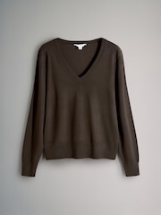 The Set Black/Chocolate Brown/Pink 3 Pack V-Neck Fine Knit Jumpers - Image 3 of 6