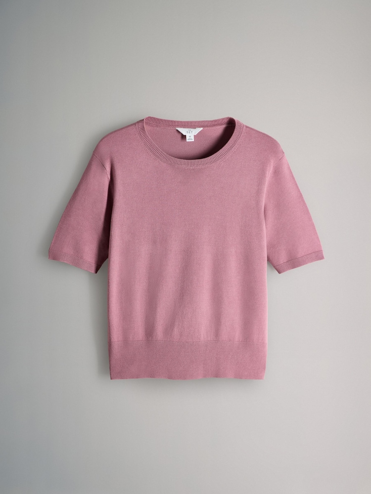 The Set Chocolate Brown/Burgundy/Dark Pink/Brown 4 Pack 4 Pack Fine Knit T-Shirts - Image 2 of 7 The Set Chocolate Brown/Burgundy/Dark Pink/Brown 4 Pack 4 Pack Fine Knit T-Shirts - Image 2 of 7