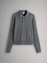The Set Chocolate Brown/Grey Marl Fine Knit Collared Polo Jumpers 2 Pack - Image 2 of 5