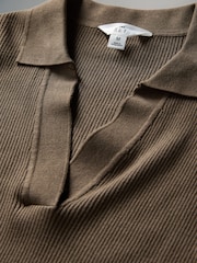 The Set Chocolate Brown/Navy Blue/Taupe Brown 2 Pack Ribbed Polo V-Neck Jumpers - Image 5 of 6