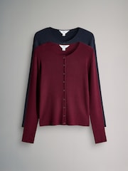 The Set Burgundy Red/Navy Blue 2 Pack Ribbed Knit Cardigans - Image 1 of 5