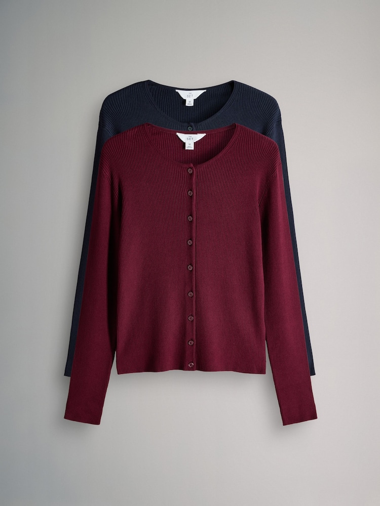 The Set Burgundy Red/Navy Blue 2 Pack Ribbed Knit Cardigans - Image 1 of 5