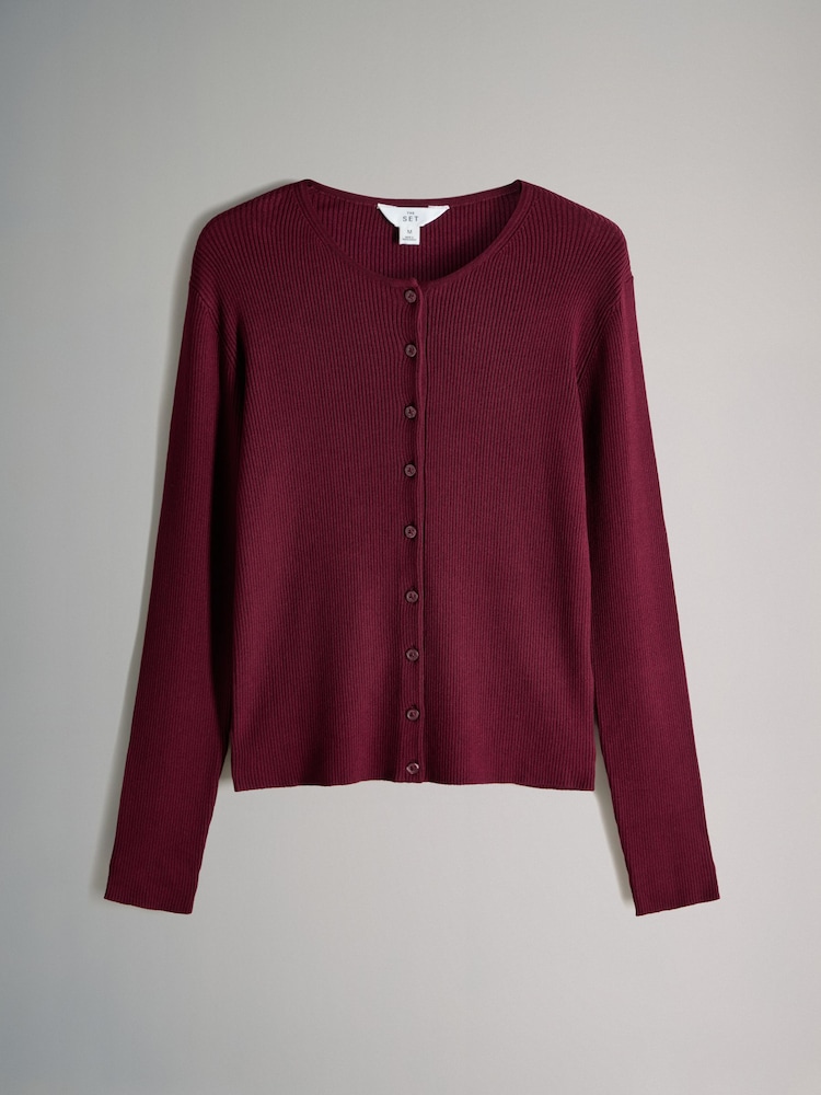 The Set Burgundy Red/Navy Blue 2 Pack Ribbed Knit Cardigans - Image 2 of 5