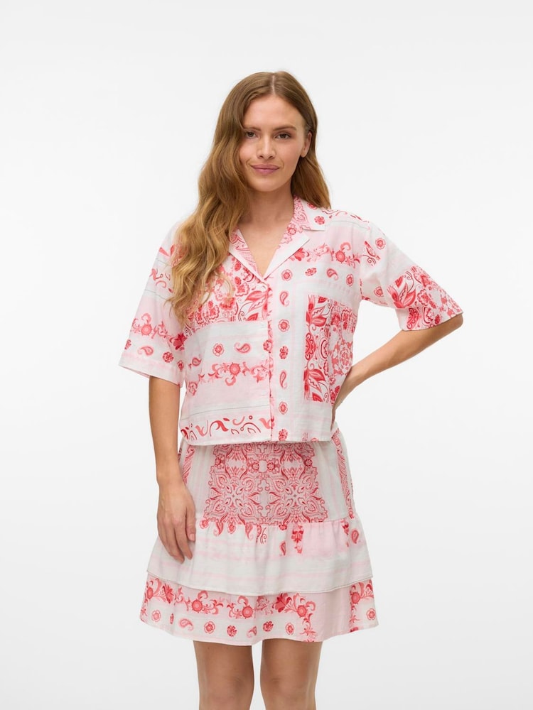 VERO MODA Red Paisley Printed Short Sleeve Shirt - Image 1 of 6 VERO MODA Red Paisley Printed Short Sleeve Shirt - Image 1 of 6