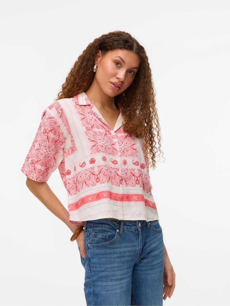 VERO MODA Red Paisley Printed Short Sleeve Shirt - Image 3 of 6