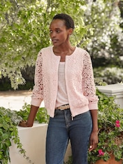 Pure Collection Pink Lace Zip 100% Cotton Jacket - Image 1 of 3