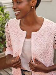 Pure Collection Pink Lace Zip 100% Cotton Jacket - Image 3 of 3
