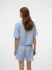 VERO MODA Blue Cherry Print Tie Front Blue Blouse - Image 2 of 4