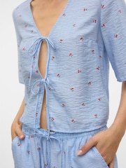 VERO MODA Blue Cherry Print Tie Front Blue Blouse - Image 3 of 4