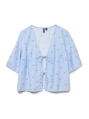 VERO MODA Blue Cherry Print Tie Front Blue Blouse - Image 4 of 4