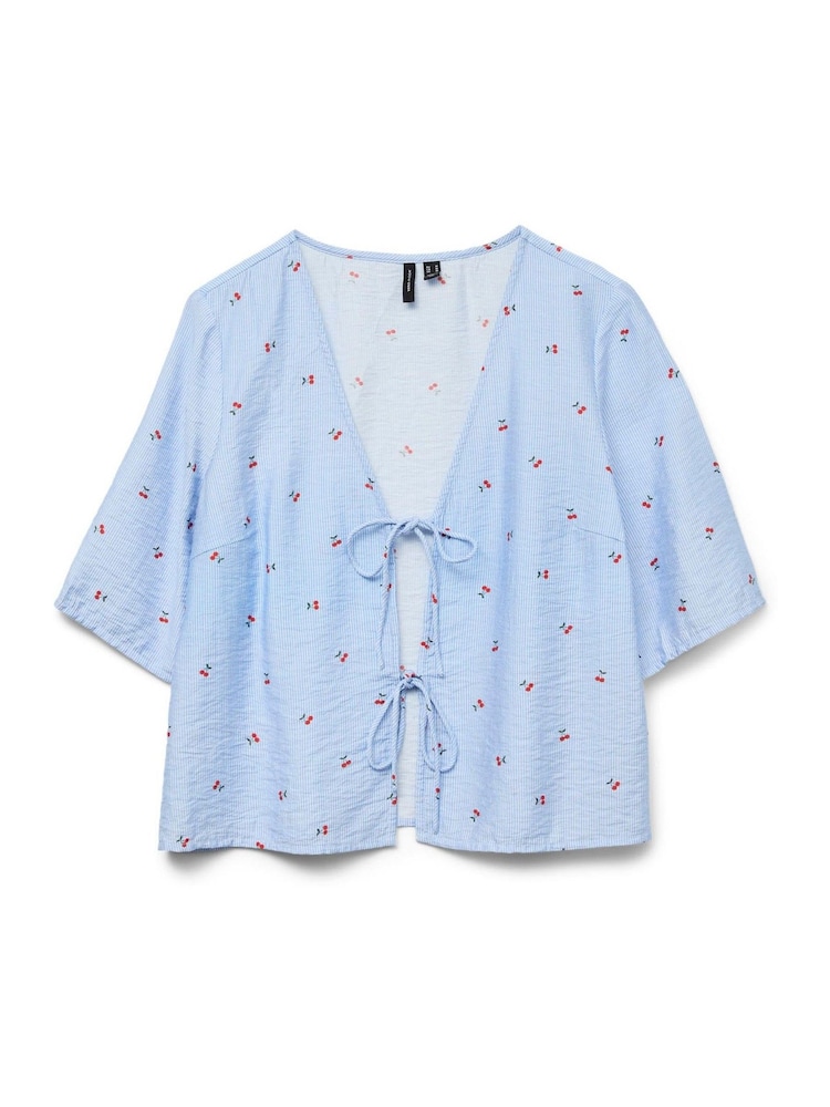 VERO MODA Blue Cherry Print Tie Front Blue Blouse - Image 4 of 4
