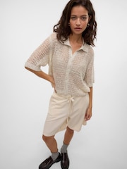 VERO MODA Cream Sequin Polo Knitted Cardigan - Image 1 of 5