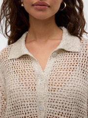 VERO MODA Cream Sequin Polo Knitted Cardigan - Image 4 of 5