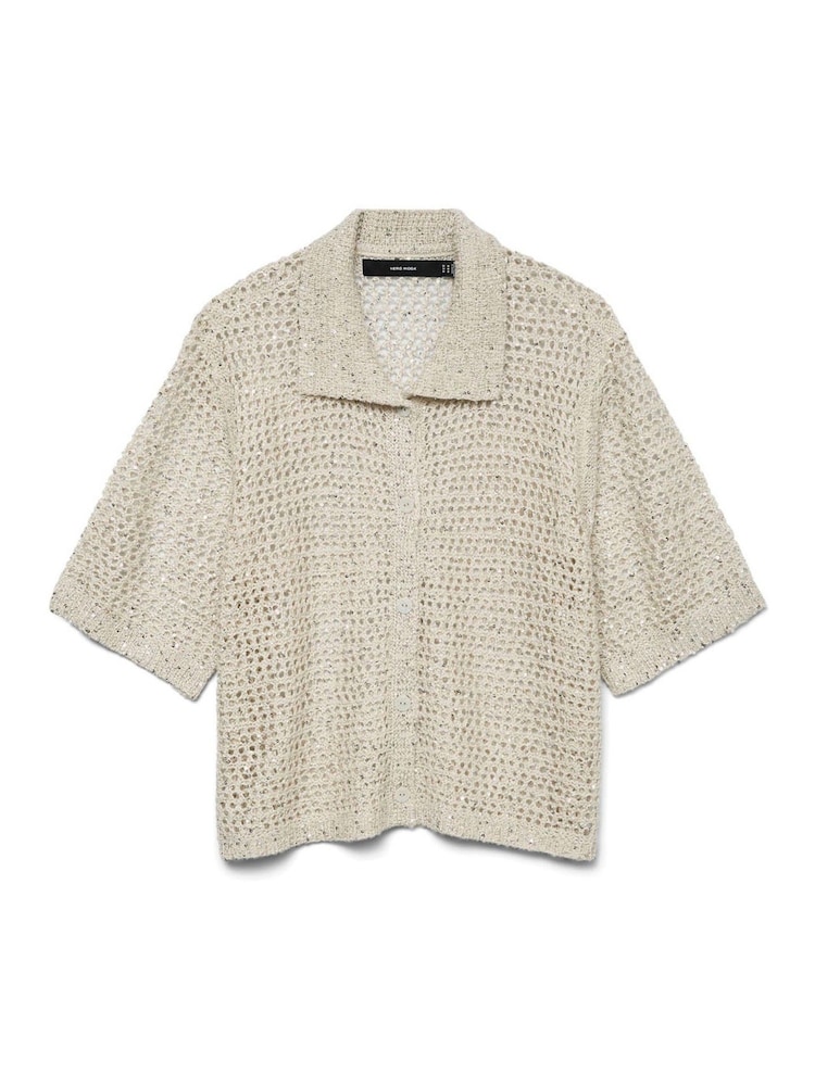 VERO MODA Cream Sequin Polo Knitted Cardigan - Image 5 of 5